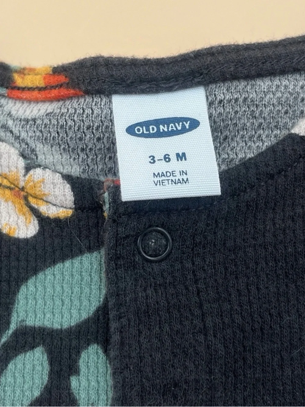 Old Navy Floral Romper Dark Navy Baby Unisex 3-6M Long Sleeve Waffle Knit